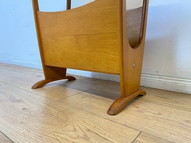 WMK # Sehr schöner 50er Jahre Zeitungstisch auf Rollen mit pflegeleichter Resopal Oberfläche # Beistelltisch Servierwagen Zeitungshalter Zeitungsständer Zeitschriftenständer Ablage Vintage Mid-Century