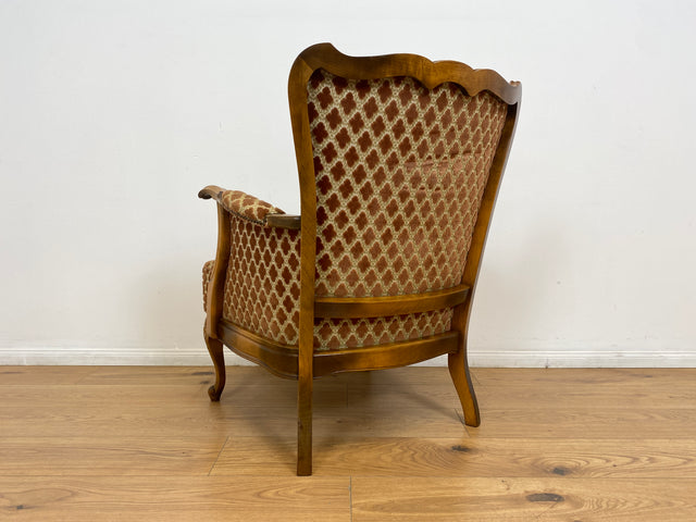 WMK # Eleganter und sehr gut erhaltener 60er Jahre Chippendale Sessel mit wunderbarem Brokat Bezug in Altrosa, feinem Geflecht und Federkern # Lesesessel Armchair Sitzgarnitur Mid-Century Vintage