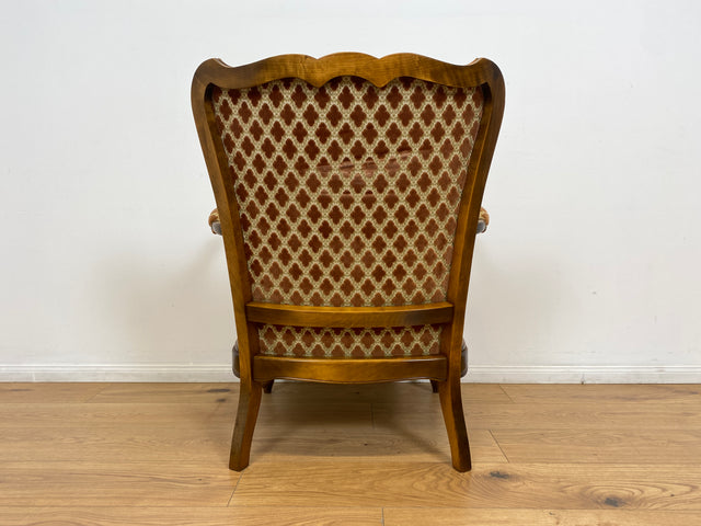 WMK # Eleganter und sehr gut erhaltener 60er Jahre Chippendale Sessel mit wunderbarem Brokat Bezug in Altrosa, feinem Geflecht und Federkern # Lesesessel Armchair Sitzgarnitur Mid-Century Vintage