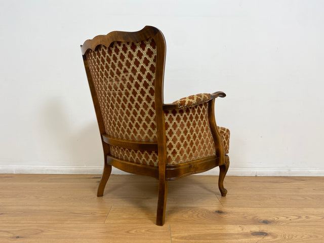 WMK # Eleganter und sehr gut erhaltener 60er Jahre Chippendale Sessel mit wunderbarem Brokat Bezug in Altrosa, feinem Geflecht und Federkern # Lesesessel Armchair Sitzgarnitur Mid-Century Vintage