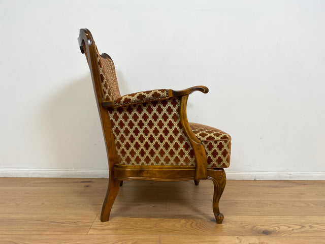 WMK # Eleganter und sehr gut erhaltener 60er Jahre Chippendale Sessel mit wunderbarem Brokat Bezug in Altrosa, feinem Geflecht und Federkern # Lesesessel Armchair Sitzgarnitur Mid-Century Vintage