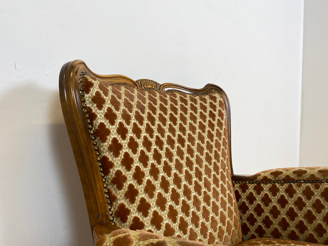 WMK # Eleganter und sehr gut erhaltener 60er Jahre Chippendale Sessel mit wunderbarem Brokat Bezug in Altrosa, feinem Geflecht und Federkern # Lesesessel Armchair Sitzgarnitur Mid-Century Vintage