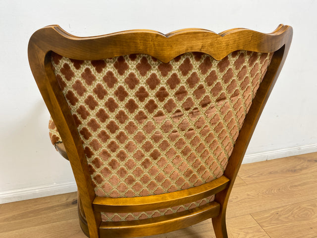 WMK # Eleganter und sehr gut erhaltener 60er Jahre Chippendale Sessel mit wunderbarem Brokat Bezug in Altrosa, feinem Geflecht und Federkern # Lesesessel Armchair Sitzgarnitur Mid-Century Vintage