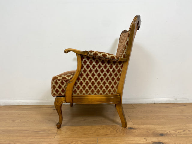 WMK # Eleganter und sehr gut erhaltener 60er Jahre Chippendale Sessel mit wunderbarem Brokat Bezug in Altrosa, feinem Geflecht und Federkern # Lesesessel Armchair Sitzgarnitur Mid-Century Vintage