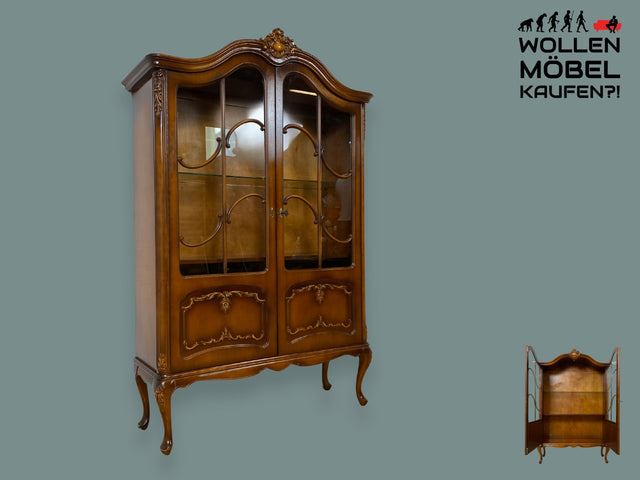 WMK I Sehr elegante und gut erhaltene 60er Jahre Chippendale Vitrine , handverziert I Glasvitrine Geschirrschrank Wohnzimmerschrank Wohnzimmervitrine Stilmöbel Barock Vintage I Berlin Hannover Bayern