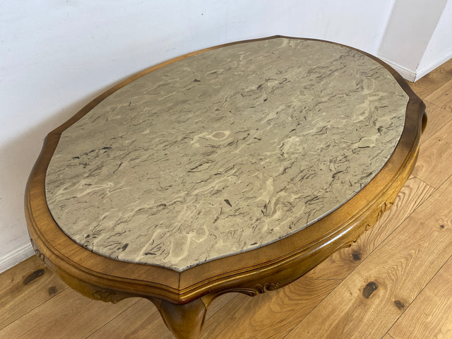 WMK I Handverzierter 60er Jahre Couchtisch im antiken Stil mit Marmorplatte