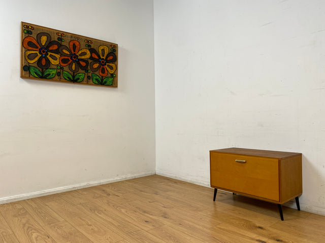 WMK I Hochwertige 60er Jahre Kommode aus vollem Holz mit Klappe & Messinggriff I Schrank Sideboard Lowboard Barkommode Barschrank Wäschekommode Mid-Century Vintage Retro DDR I Berlin Freiburg München