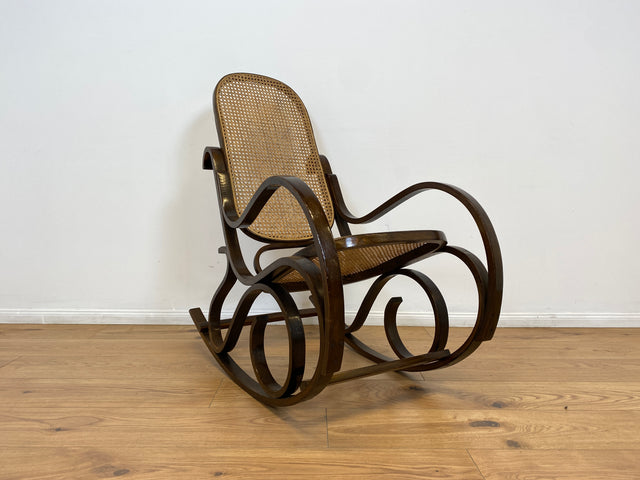 WMK # Elegant and very well preserved vintage rocking chair in the style of Thonet with bentwood frame &amp; Viennese wickerwork # Rocking armchair armchair reading chair relaxation chair rocking chair wickerwork retro