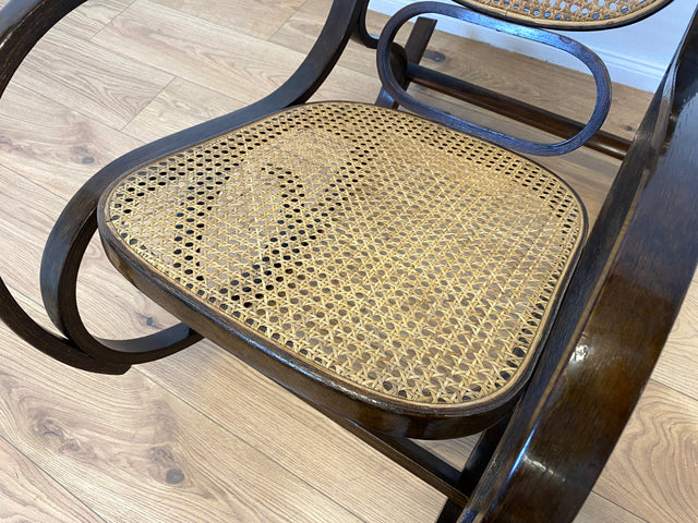 WMK # Elegant and very well preserved vintage rocking chair in the style of Thonet with bentwood frame &amp; Viennese wickerwork # Rocking armchair armchair reading chair relaxation chair rocking chair wickerwork retro