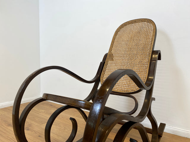 WMK # Elegant and very well preserved vintage rocking chair in the style of Thonet with bentwood frame &amp; Viennese wickerwork # Rocking armchair armchair reading chair relaxation chair rocking chair wickerwork retro