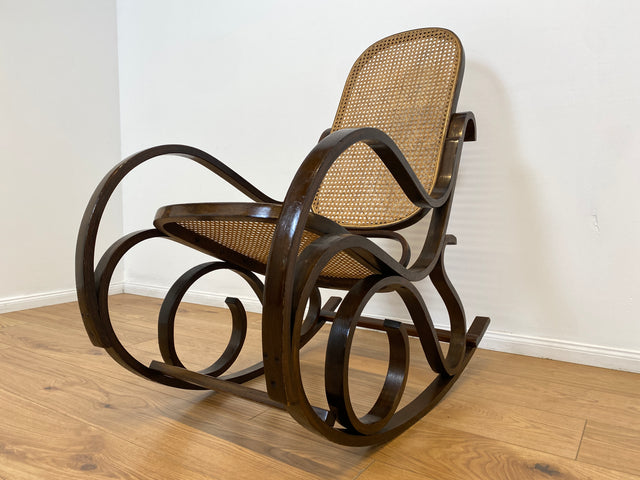 WMK # Elegant and very well preserved vintage rocking chair in the style of Thonet with bentwood frame &amp; Viennese wickerwork # Rocking armchair armchair reading chair relaxation chair rocking chair wickerwork retro