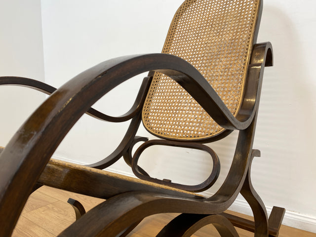 WMK # Elegant and very well preserved vintage rocking chair in the style of Thonet with bentwood frame &amp; Viennese wickerwork # Rocking armchair armchair reading chair relaxation chair rocking chair wickerwork retro