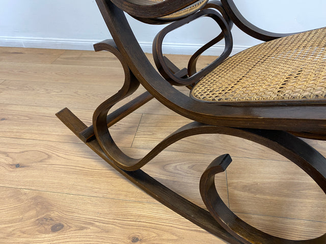 WMK # Elegant and very well preserved vintage rocking chair in the style of Thonet with bentwood frame &amp; Viennese wickerwork # Rocking armchair armchair reading chair relaxation chair rocking chair wickerwork retro