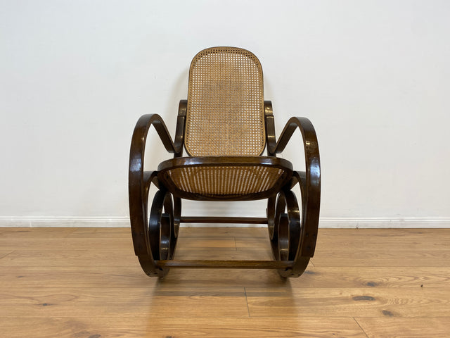 WMK # Elegant and very well preserved vintage rocking chair in the style of Thonet with bentwood frame &amp; Viennese wickerwork # Rocking armchair armchair reading chair relaxation chair rocking chair wickerwork retro