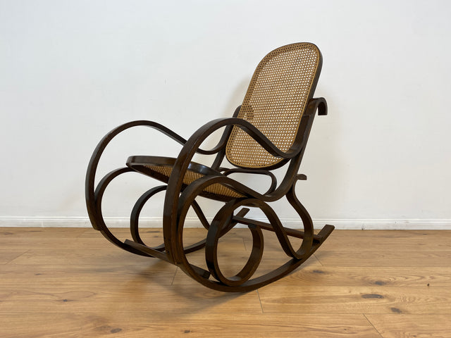 WMK # Elegant and very well preserved vintage rocking chair in the style of Thonet with bentwood frame &amp; Viennese wickerwork # Rocking armchair armchair reading chair relaxation chair rocking chair wickerwork retro
