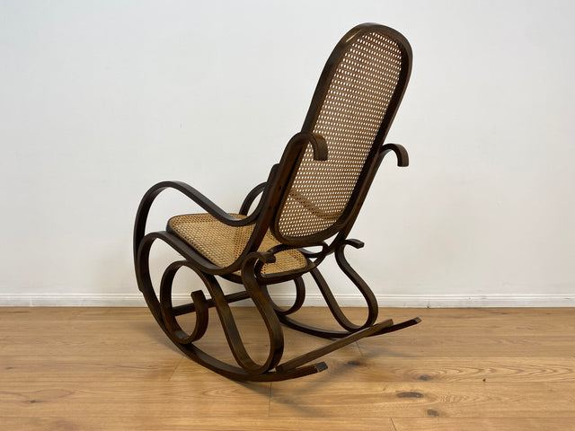 WMK # Elegant and very well preserved vintage rocking chair in the style of Thonet with bentwood frame &amp; Viennese wickerwork # Rocking armchair armchair reading chair relaxation chair rocking chair wickerwork retro