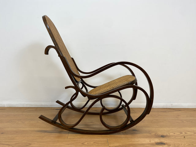 WMK # Elegant and very well preserved vintage rocking chair in the style of Thonet with bentwood frame &amp; Viennese wickerwork # Rocking armchair armchair reading chair relaxation chair rocking chair wickerwork retro