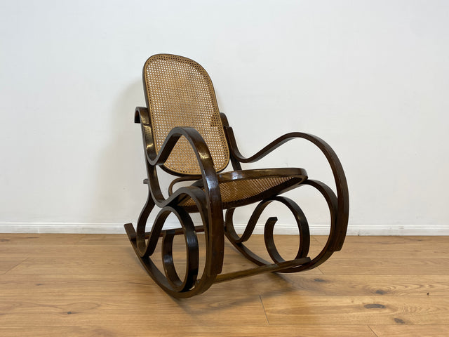 WMK # Elegant and very well preserved vintage rocking chair in the style of Thonet with bentwood frame &amp; Viennese wickerwork # Rocking armchair armchair reading chair relaxation chair rocking chair wickerwork retro