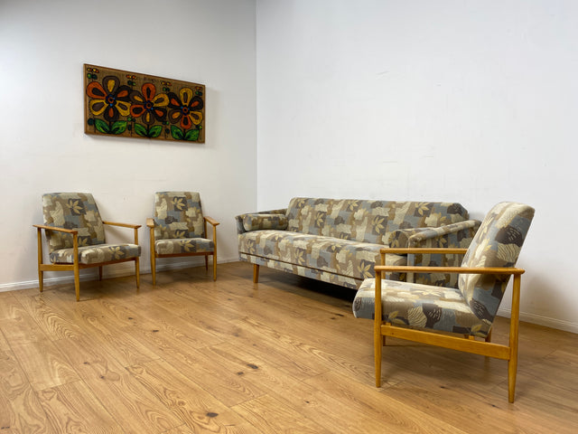 WMK I Stilvolles 60er Jahre Schlafsofa von VEB Hellerau mit freundlichem späterem Bezug und passenden Kissen I Sofa Couch Schlafcouch Klappcouch Daybed Sitzgarnitur Mid-Century Vintage Berlin Hof Ulm