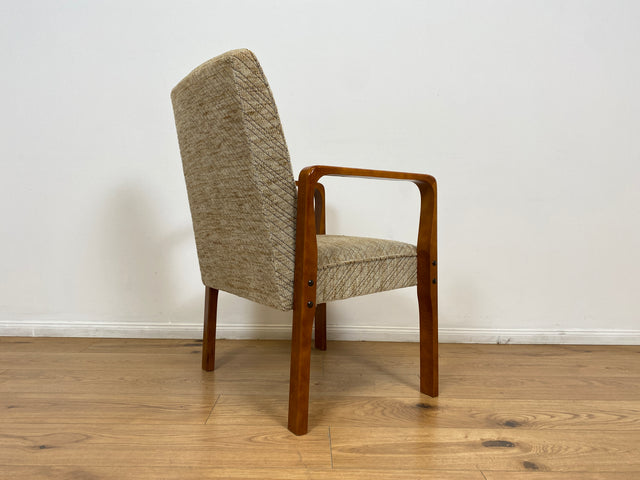 WMK # 1/3 Formschöner, bequemer & sehr gut erhaltener Mid-Century Sessel mit hellem Originalbezug & Teakholz Rahmen # Stuhl Sessel Lesesessel Armchair Armlehnsessel Schreibtischstuhl Vintage 60er 70er