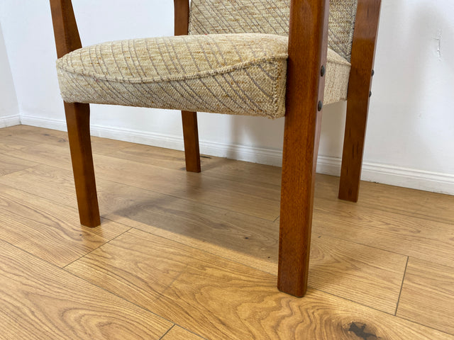 WMK # 1/3 Formschöner, bequemer & sehr gut erhaltener Mid-Century Sessel mit hellem Originalbezug & Teakholz Rahmen # Stuhl Sessel Lesesessel Armchair Armlehnsessel Schreibtischstuhl Vintage 60er 70er