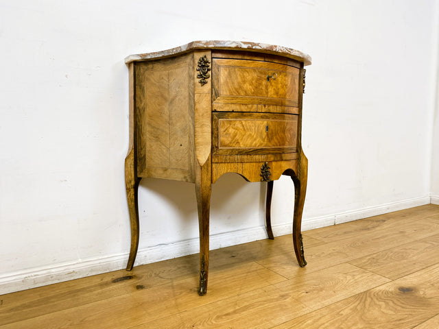 WMK I Feine 60er Jahre Stilmöbel Kommode mit sehr schöner Marmor Auflage, Schubladen und edlen Messingbeschlägen I Schrank Flur Beistelltisch Nachtisch Rokoko Barock Vintage Berlin Regensburg München