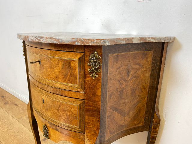 WMK I Feine 60er Jahre Stilmöbel Kommode mit sehr schöner Marmor Auflage, Schubladen und edlen Messingbeschlägen I Schrank Flur Beistelltisch Nachtisch Rokoko Barock Vintage Berlin Regensburg München