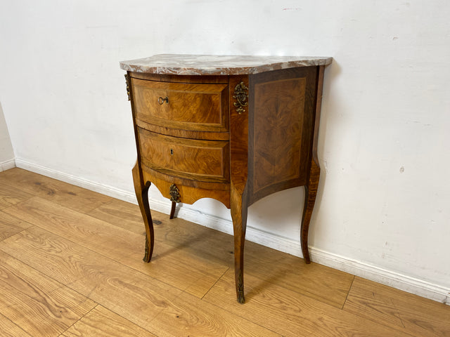 WMK I Feine 60er Jahre Stilmöbel Kommode mit sehr schöner Marmor Auflage, Schubladen und edlen Messingbeschlägen I Schrank Flur Beistelltisch Nachtisch Rokoko Barock Vintage Berlin Regensburg München