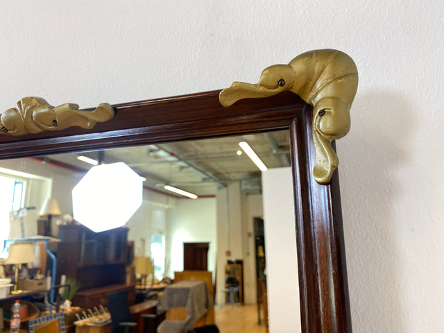 WMK I Versand möglich I Sehr hübscher 60er Jahre Wandspiegel im antiken Stil mit Holzrahmen und goldfarbenen Zierelementen I Spiegel Flurspiegel Barock Rokoko Mid-Century Vintage Berlin Bremen Bayern