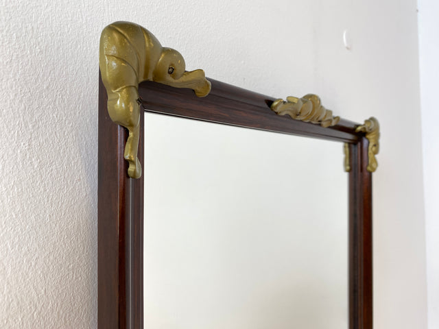 WMK I Versand möglich I Sehr hübscher 60er Jahre Wandspiegel im antiken Stil mit Holzrahmen und goldfarbenen Zierelementen I Spiegel Flurspiegel Barock Rokoko Mid-Century Vintage Berlin Bremen Bayern