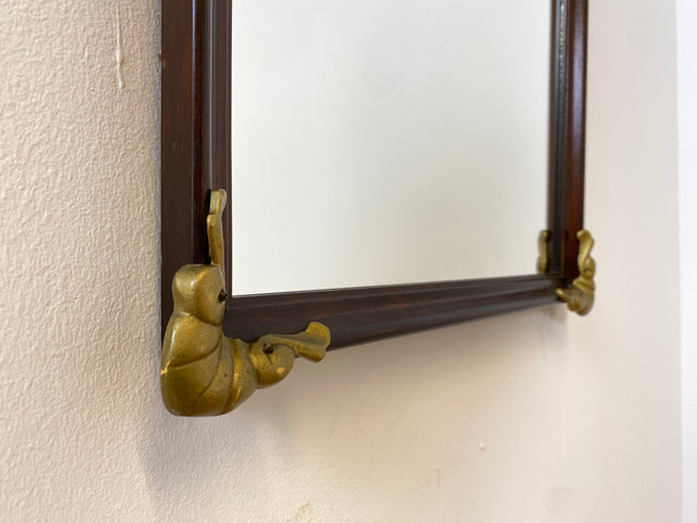 WMK I Versand möglich I Sehr hübscher 60er Jahre Wandspiegel im antiken Stil mit Holzrahmen und goldfarbenen Zierelementen I Spiegel Flurspiegel Barock Rokoko Mid-Century Vintage Berlin Bremen Bayern