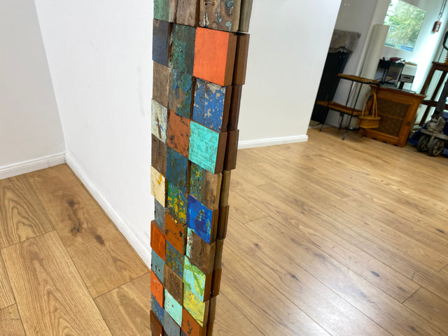 Boatwood by WMK # Einzigartiger 65x200cm großer Wandspiegel aus altem Bootsholz, ein handgefertigtes Unikat in Originalfarben # bunter Spiegel Standspiegel Mirror Flurspiegel Treibholz Bootsmöbel