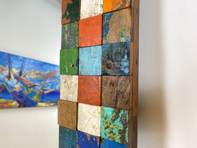 Boatwood by WMK # Einzigartiger 65x200cm großer Wandspiegel aus altem Bootsholz, ein handgefertigtes Unikat in Originalfarben # bunter Spiegel Standspiegel Mirror Flurspiegel Treibholz Bootsmöbel