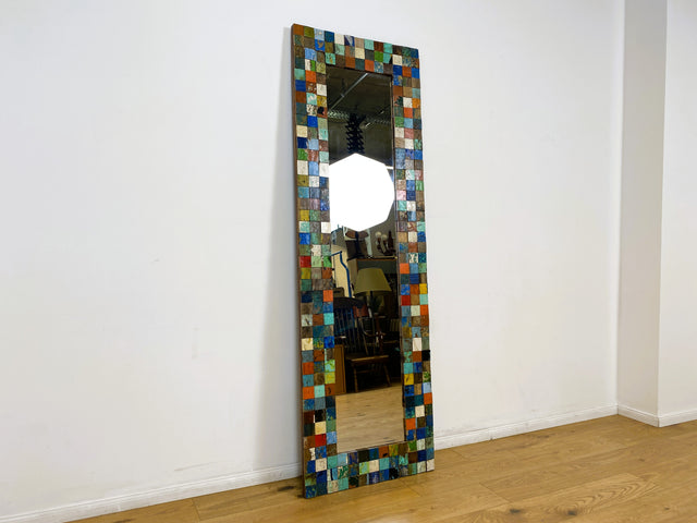 Boatwood by WMK # Einzigartiger 65x200cm großer Wandspiegel aus altem Bootsholz, ein handgefertigtes Unikat in Originalfarben # bunter Spiegel Standspiegel Mirror Flurspiegel Treibholz Bootsmöbel