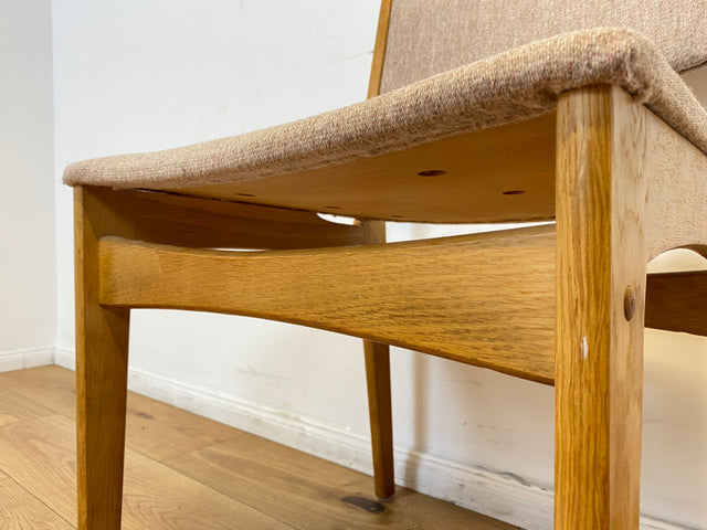 WMK I 6er Set skandinavischer Designerstühle von Johannes Andersen aus Eiche mit beigem Originalbezug