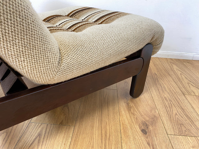 WMK I  Stilvoller 70er Space Age Modular Sessel mit beigem Wollbezug auf Holzrahmen I Clubsessel 3er 2er Sofa Couch Sitzgarnitur Sitzgruppe Ecksofa Lounge Retro Wohnzimmer Set Vintage Mid-Century