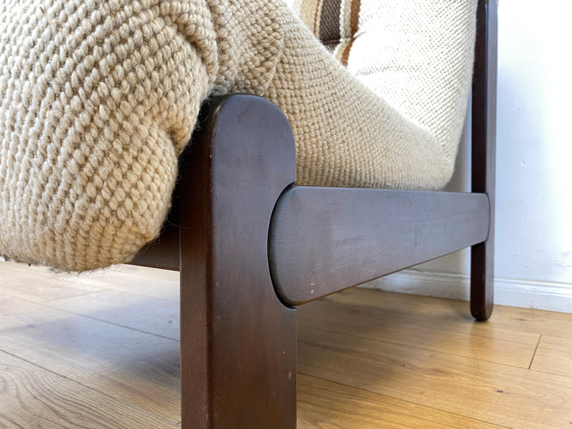 WMK I  Stilvoller 70er Space Age Modular Sessel mit beigem Wollbezug auf Holzrahmen I Clubsessel 3er 2er Sofa Couch Sitzgarnitur Sitzgruppe Ecksofa Lounge Retro Wohnzimmer Set Vintage Mid-Century