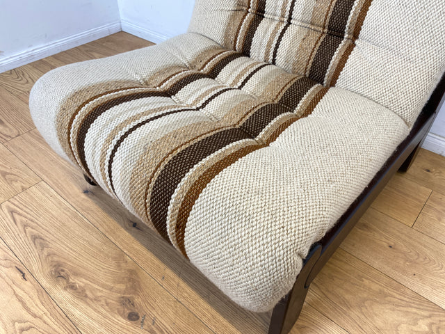 WMK I  Stilvoller 70er Space Age Modular Sessel mit beigem Wollbezug auf Holzrahmen I Clubsessel 3er 2er Sofa Couch Sitzgarnitur Sitzgruppe Ecksofa Lounge Retro Wohnzimmer Set Vintage Mid-Century