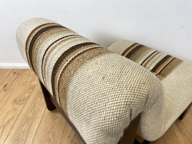 WMK I  Stilvoller 70er Space Age Modular Sessel mit beigem Wollbezug auf Holzrahmen I Clubsessel 3er 2er Sofa Couch Sitzgarnitur Sitzgruppe Ecksofa Lounge Retro Wohnzimmer Set Vintage Mid-Century