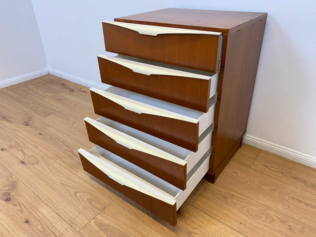 WMK # Very nice and well-preserved 70s chest of drawers with drawers and elegant original handles # Cupboard Chest of drawers Laundry chest Sideboard Cabinet Bedside table Vintage Mid-Century Retro