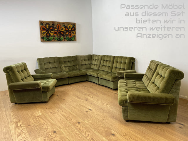 WMK I Schönes und äußerst gemütliches modulares 70er Jahre Ecksofa mit grünem gestepptem Originalbezug I Couch Eckcouch Sitzecke Wohnzimmer Polstergarnitur Retro Vintage Berlin Passau Leipzig Nürnberg