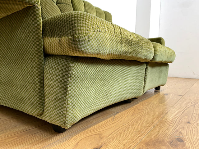 WMK I Schönes und äußerst gemütliches modulares 70er Jahre Ecksofa mit grünem gestepptem Originalbezug I Couch Eckcouch Sitzecke Wohnzimmer Polstergarnitur Retro Vintage Berlin Passau Leipzig Nürnberg