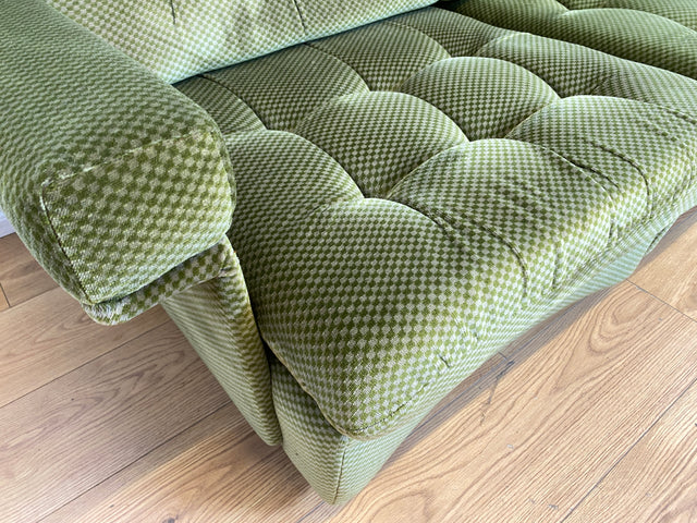 WMK I Schönes und äußerst gemütliches modulares 70er Jahre Ecksofa mit grünem gestepptem Originalbezug I Couch Eckcouch Sitzecke Wohnzimmer Polstergarnitur Retro Vintage Berlin Passau Leipzig Nürnberg