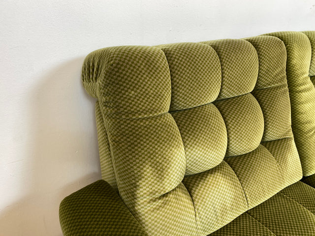 WMK I Schönes und äußerst gemütliches modulares 70er Jahre Ecksofa mit grünem gestepptem Originalbezug I Couch Eckcouch Sitzecke Wohnzimmer Polstergarnitur Retro Vintage Berlin Passau Leipzig Nürnberg