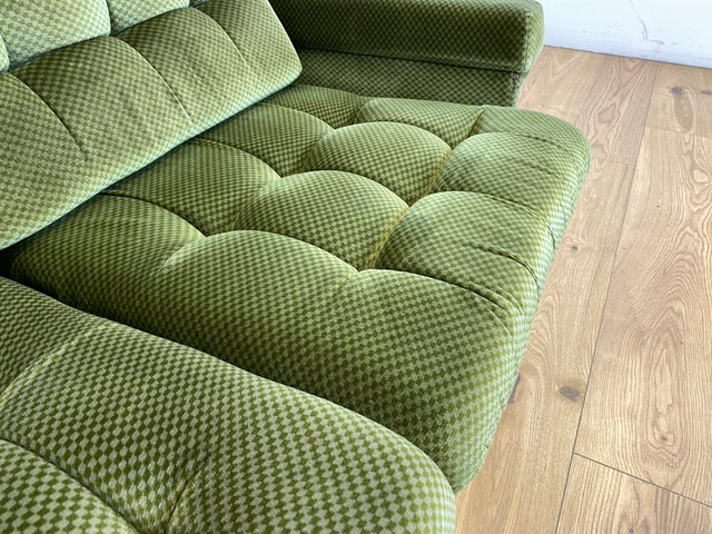WMK I Schönes und äußerst gemütliches modulares 70er Jahre Ecksofa mit grünem gestepptem Originalbezug I Couch Eckcouch Sitzecke Wohnzimmer Polstergarnitur Retro Vintage Berlin Passau Leipzig Nürnberg