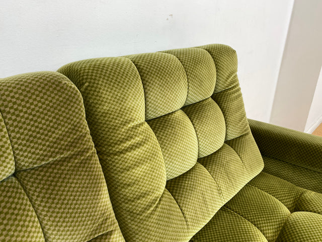 WMK I Schönes und äußerst gemütliches modulares 70er Jahre Ecksofa mit grünem gestepptem Originalbezug I Couch Eckcouch Sitzecke Wohnzimmer Polstergarnitur Retro Vintage Berlin Passau Leipzig Nürnberg