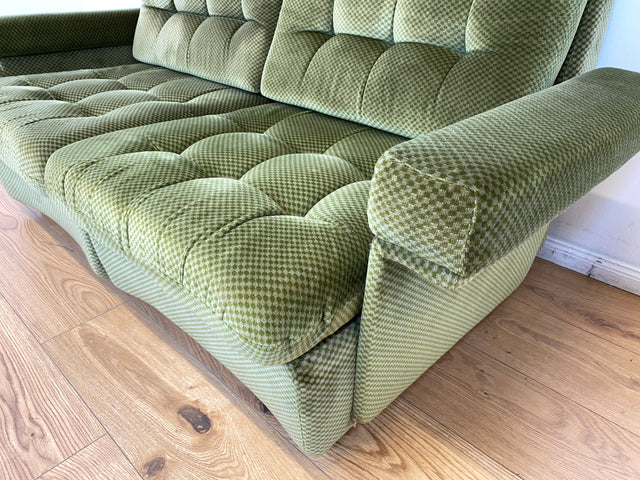 WMK I Schönes und äußerst gemütliches modulares 70er Jahre Ecksofa mit grünem gestepptem Originalbezug I Couch Eckcouch Sitzecke Wohnzimmer Polstergarnitur Retro Vintage Berlin Passau Leipzig Nürnberg