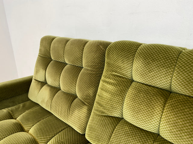 WMK I Schönes und äußerst gemütliches modulares 70er Jahre Ecksofa mit grünem gestepptem Originalbezug I Couch Eckcouch Sitzecke Wohnzimmer Polstergarnitur Retro Vintage Berlin Passau Leipzig Nürnberg