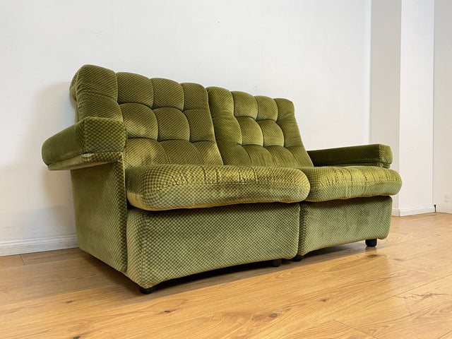 WMK I Schönes und äußerst gemütliches modulares 70er Jahre Ecksofa mit grünem gestepptem Originalbezug I Couch Eckcouch Sitzecke Wohnzimmer Polstergarnitur Retro Vintage Berlin Passau Leipzig Nürnberg