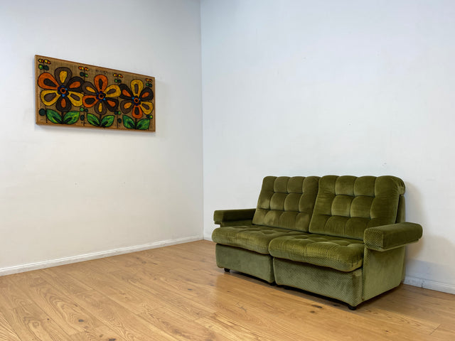 WMK I Schönes und äußerst gemütliches modulares 70er Jahre Ecksofa mit grünem gestepptem Originalbezug I Couch Eckcouch Sitzecke Wohnzimmer Polstergarnitur Retro Vintage Berlin Passau Leipzig Nürnberg